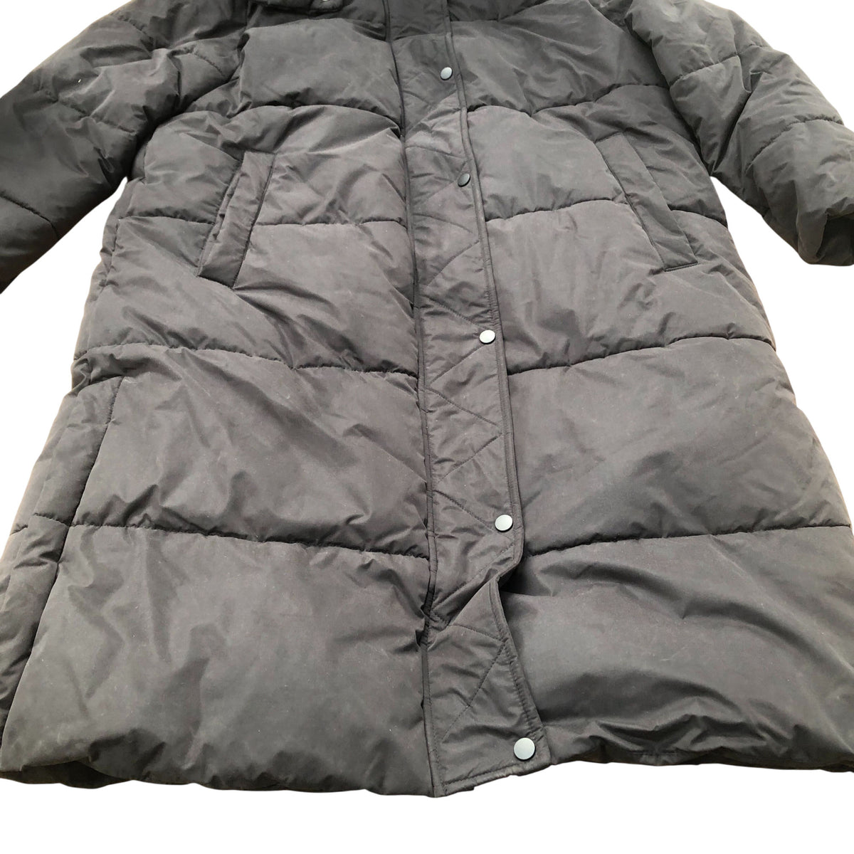 Puffer Jacket Women's Long Hooded Winter Coat Black UK 16-18