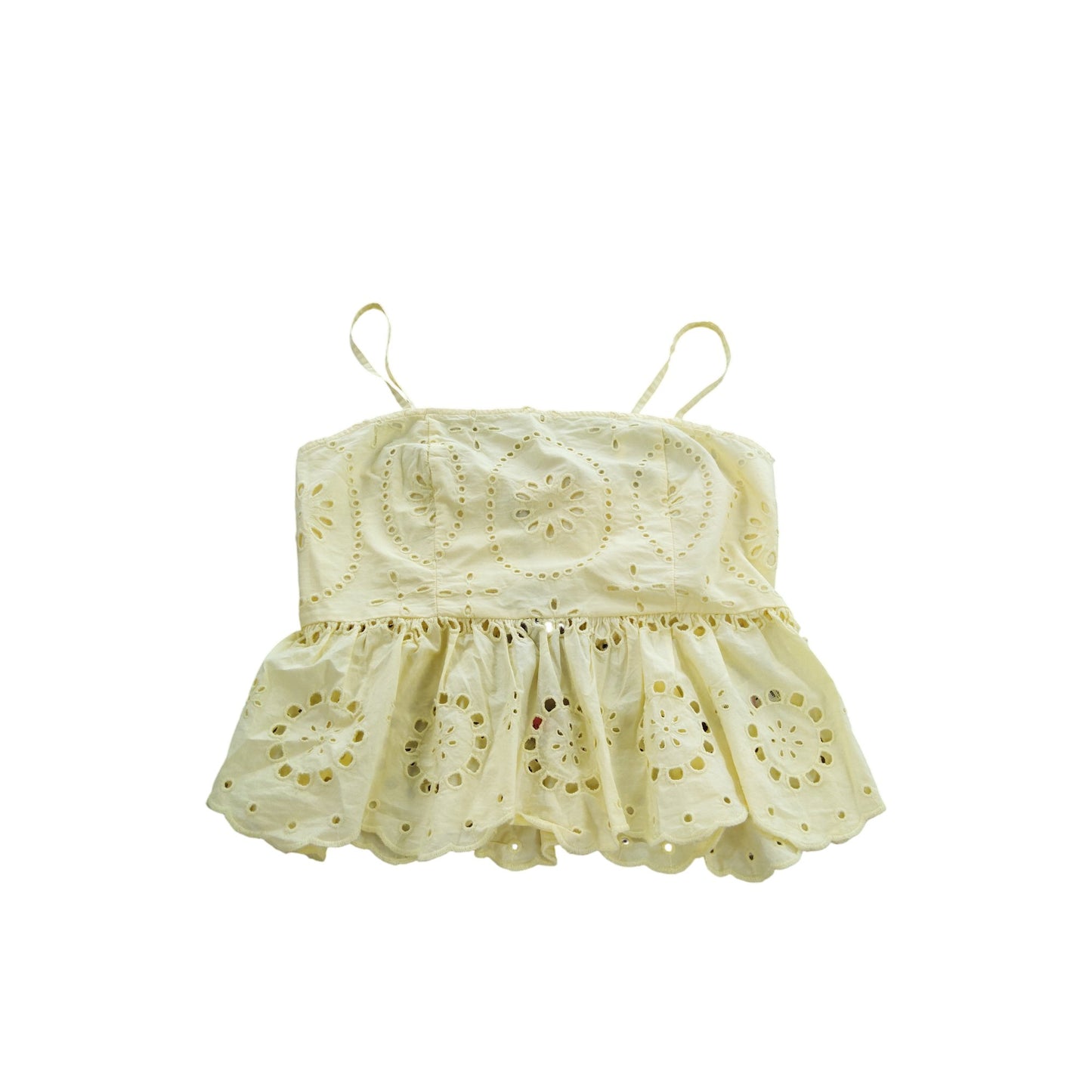 River Island Women's Yellow Floral Embroidered Crop Top UK10 Summer Style