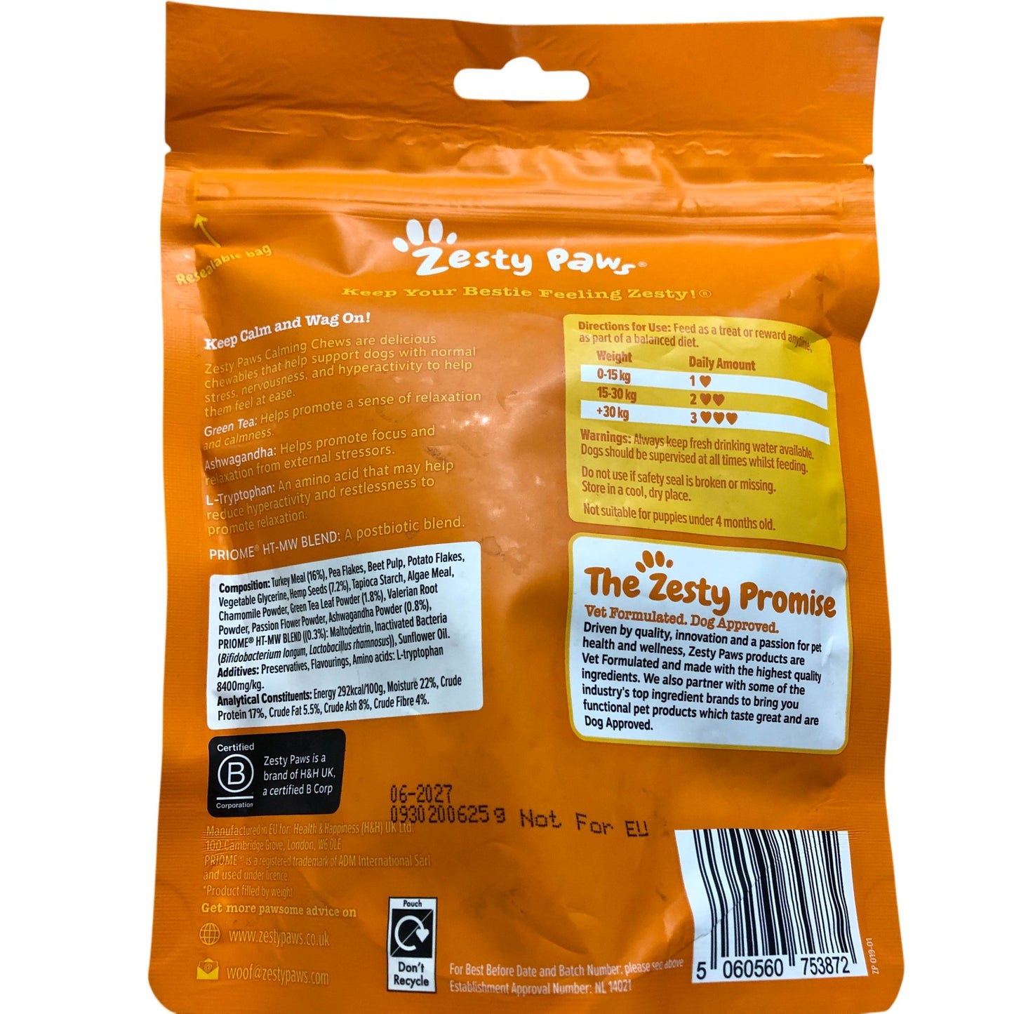 Zesty Paws Calming Chews 200g Behaviour Anxiety Relief Natural Ingredients Dogs