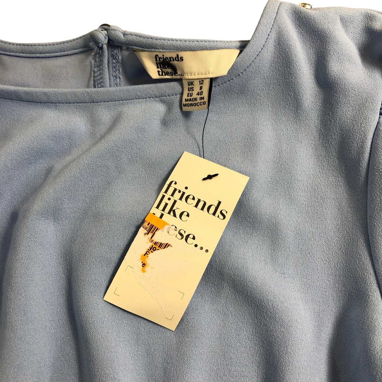 Friends Like These Women's Blue Top UK12 Puff Sleeve Necklace Detail