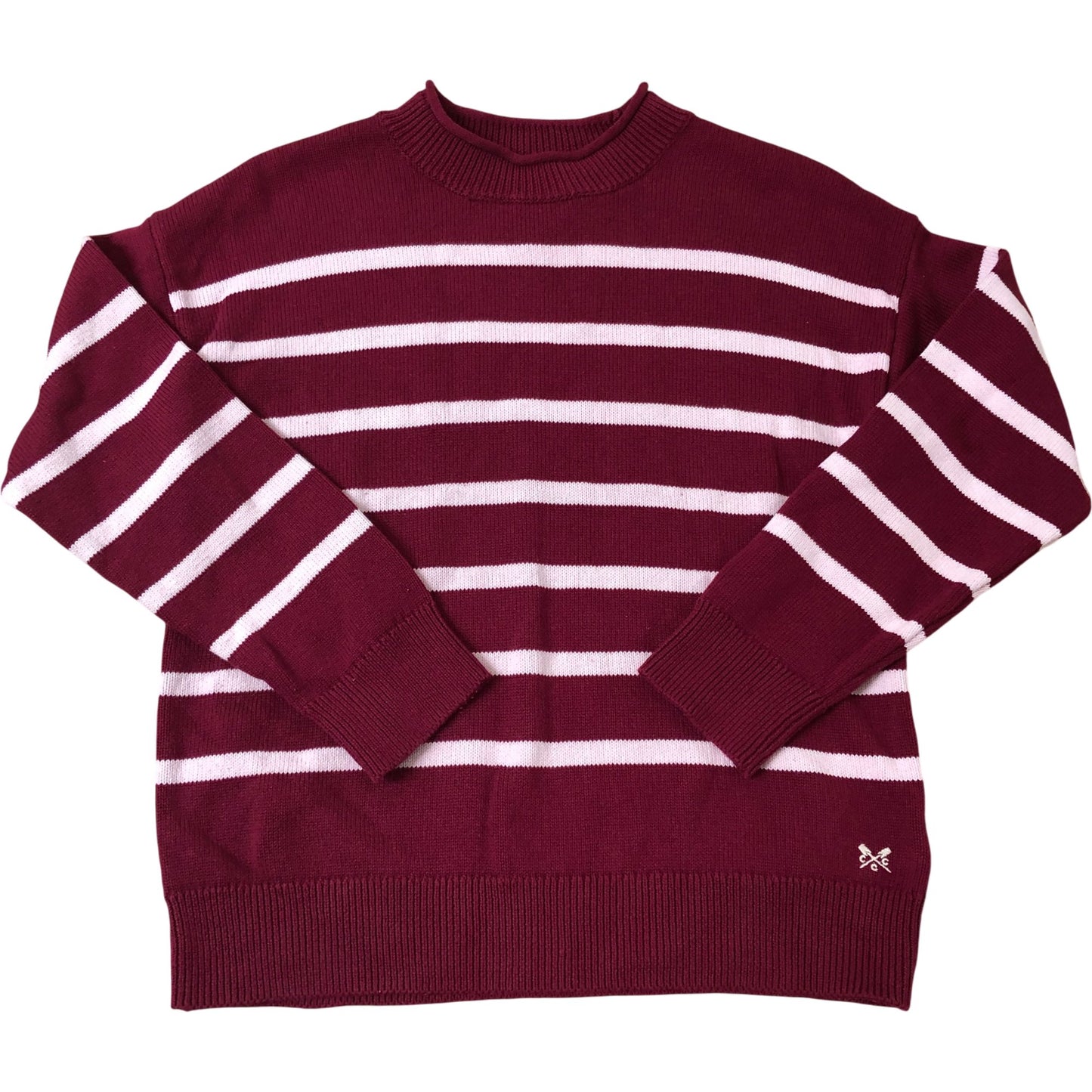 Crew Clothing Company Striped Sweater Size 14 Women's Burgundy Cotton Knit