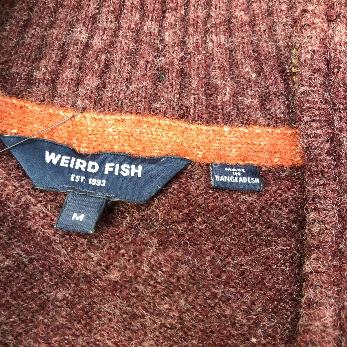 Weird Fish Wool Blend Quarter Zip Mull Wine Sweater Size M