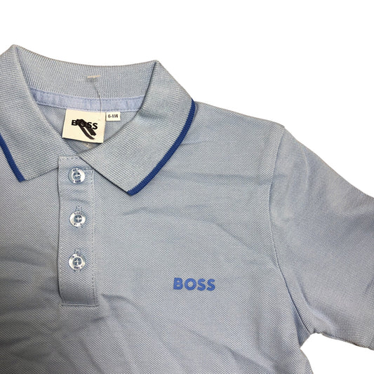 BOSS Light Blue Polo Shirt Size 6 Years Boys Short Sleeve Cotton