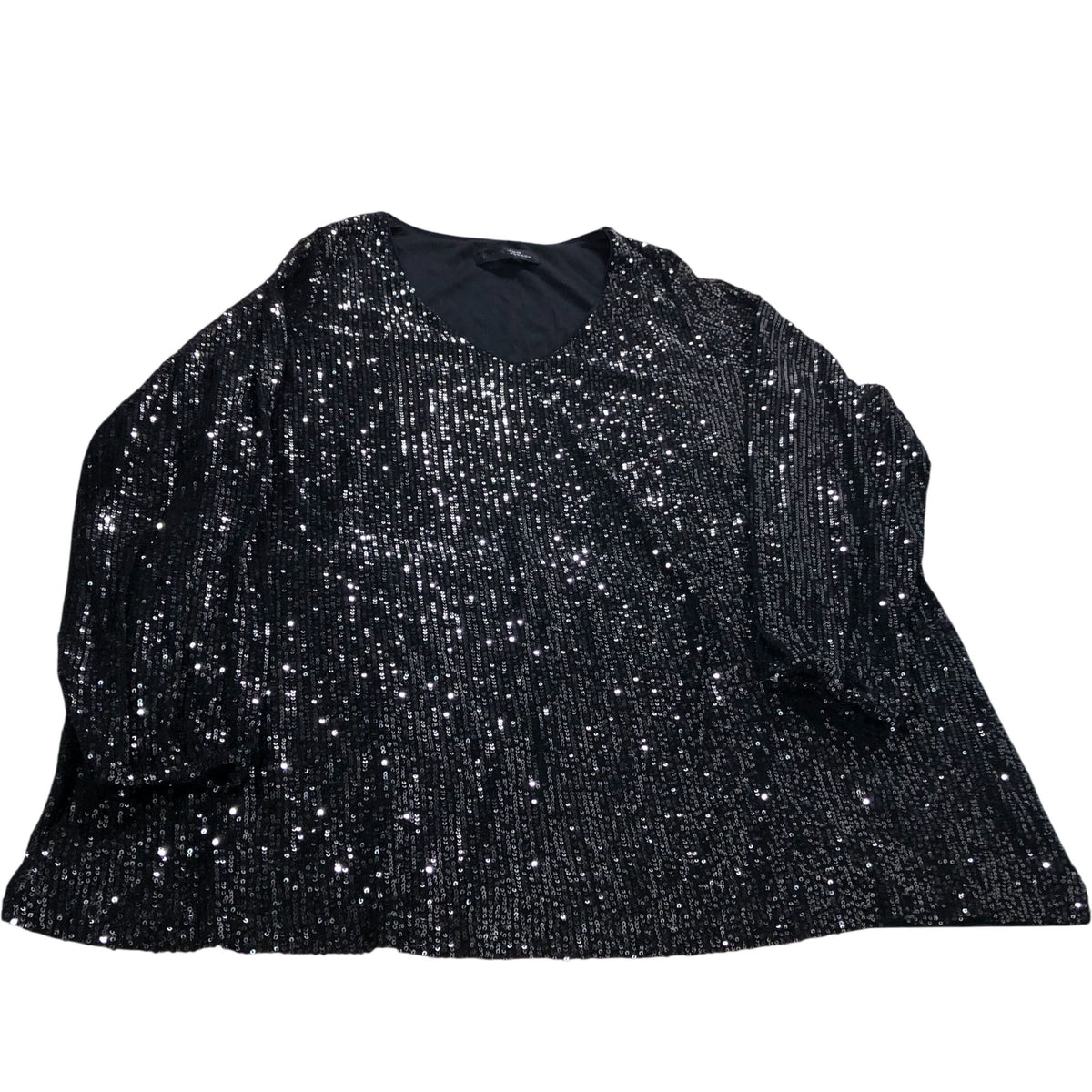 Evans Black Sequin Top UK26-28 Women's Sparkly V-Neck Long Sleeve Party