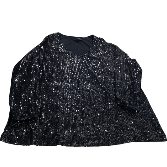Evans Black Sequin Top UK26-28 Women's Sparkly V-Neck Long Sleeve Party