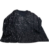 Evans Black Sequin Top UK26-28 Women's Sparkly V-Neck Long Sleeve Party