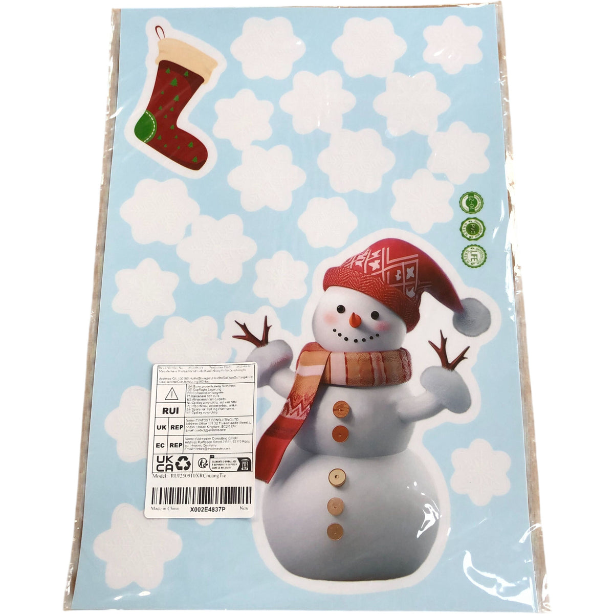 Christmas Window Clings Snowman & Snowflake Design 4 Sheets