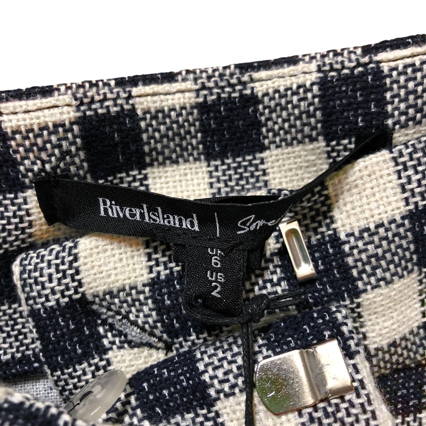 River Island Gingham Check Shorts Size 6 Women's High Waist Navy White Casual