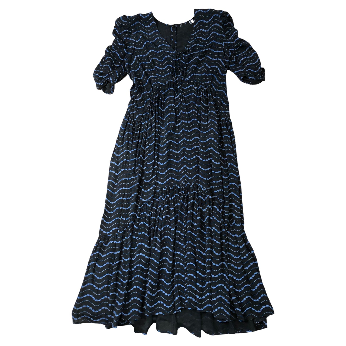 Summer Maxi Dress Women's Black Blue Patterned Flowy Size 12