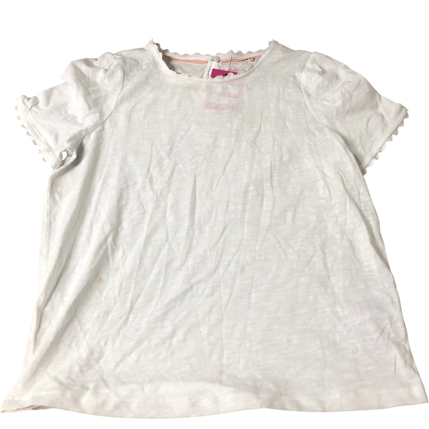 Women's White Top Size Soft Cotton Short Sleeve Ruffled Hem UK12