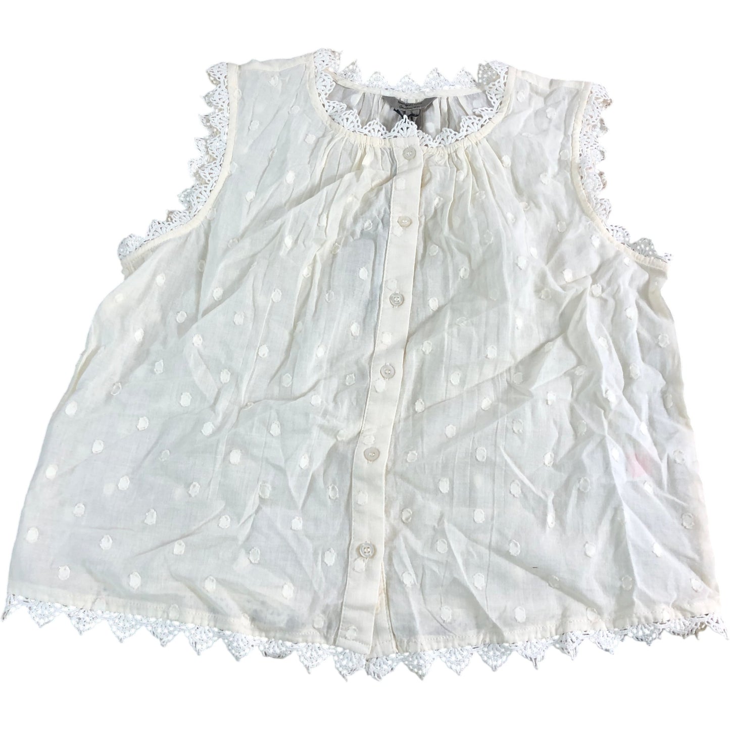 River Island Crochet Trim Blouse UK6 Women's Cream Cotton Polka Dot Top