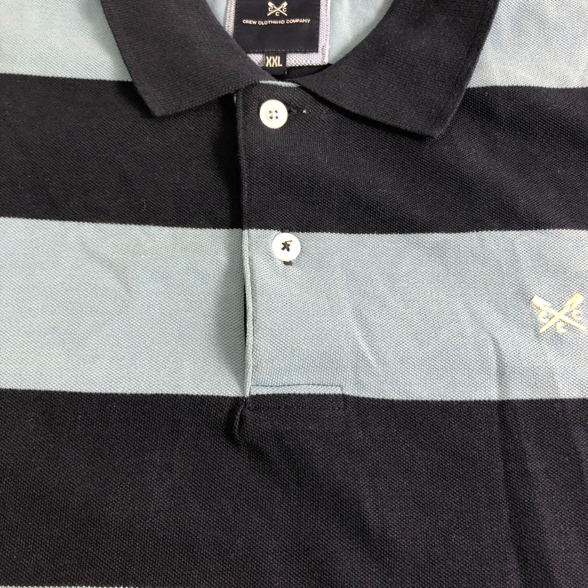 Crew Clothing Polo Shirt XXL Men's Striped Design Blue Light Blue
