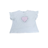 River Island Girls Top Size 9-10 White Heart Print Ruffled Sleeve T-Shirt