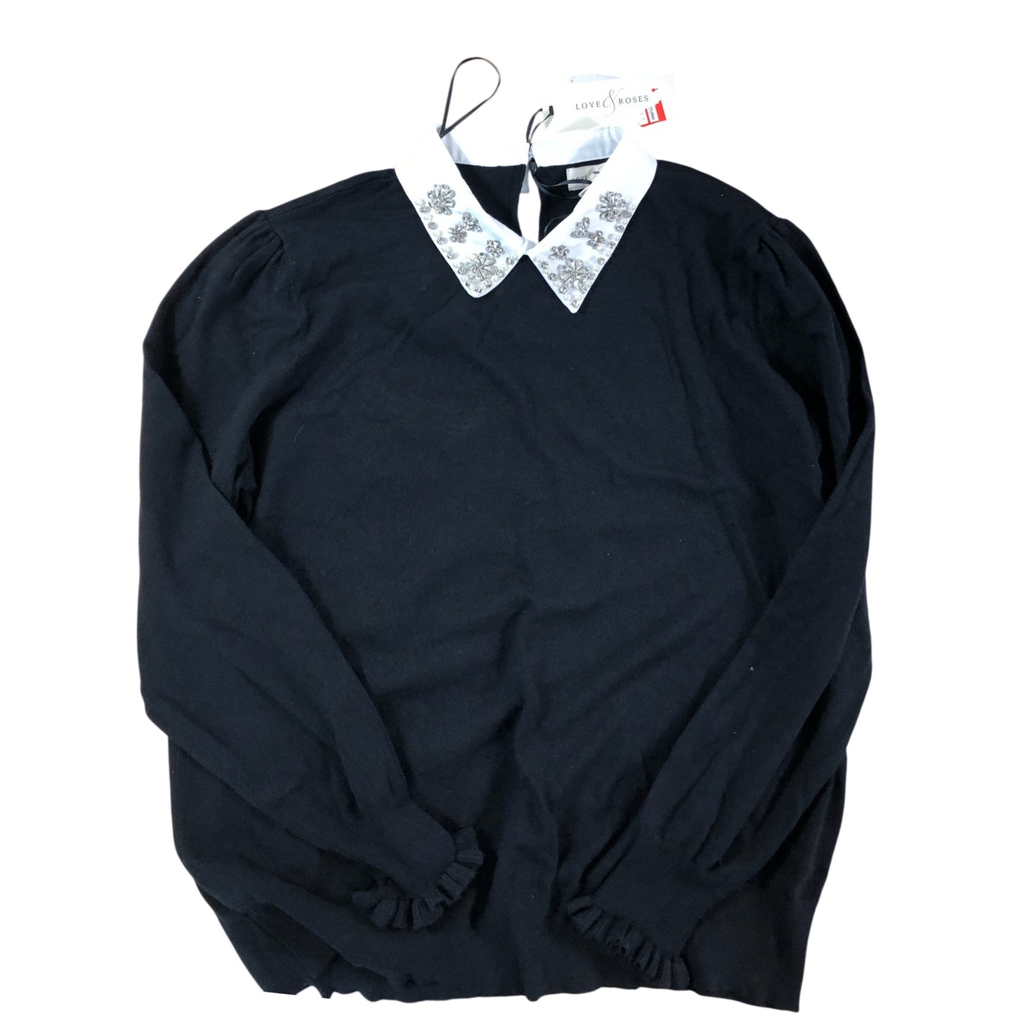 Love Roses Women's Black Sweater UK Size 20 With Embellished Collar