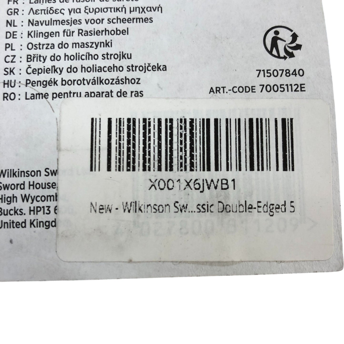 Wilkinson Sword Classic Double Edged Razor Blades Pack of 5 New Gillette
