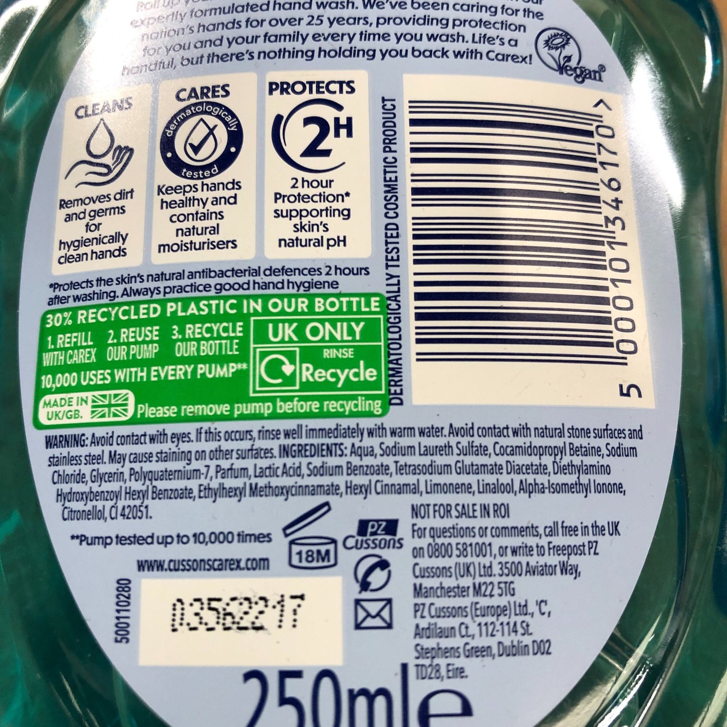 Carex Original Antibacterial Hand Wash 250ml Pack of 2 Hygiene Clean Hands