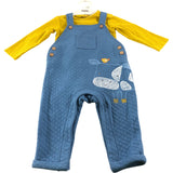 Mini Cuddles 6-9 Months Baby Overall Set Blue Quilted with Yellow Top