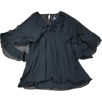 River Island Studio Black Sheer Overlay Ruffle Blouse