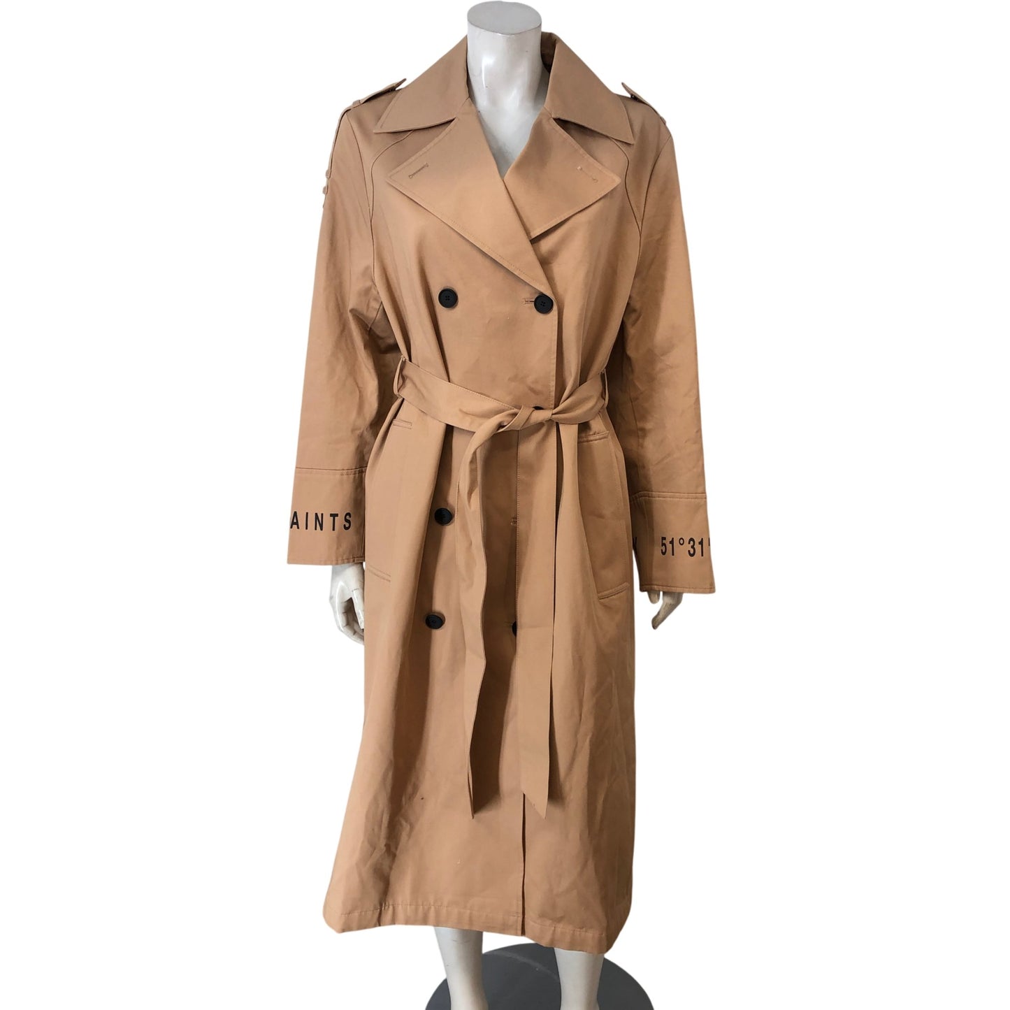 All Saints Trench Coat Women's Size M Beige Cotton Blend Double Breasted