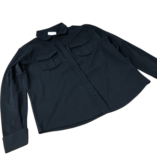 Enzo Milano Men's Long Sleeve Button Up Shirt Black with Pockets Large