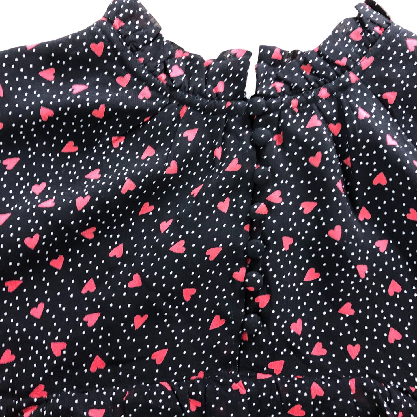 UK12 Women's Black Heart Print Dress Ruffled Sleeves