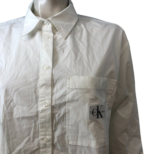 Calvin Klein Jeans Cropped Shirt M Women's White Long Sleeve Casual Cotton