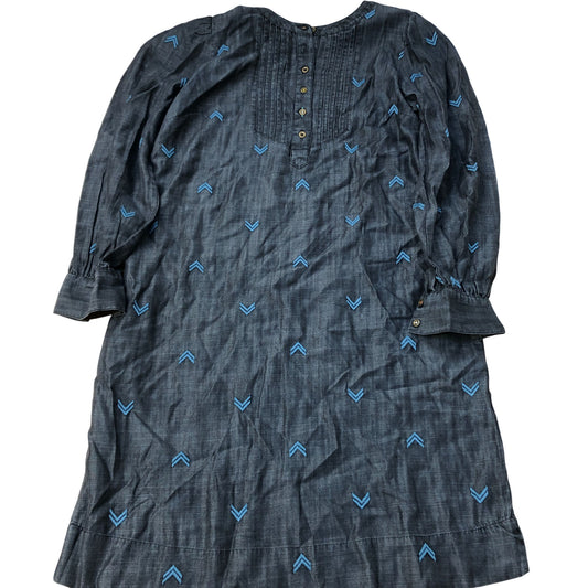 Lyocell Embroidered Dress Women's Long Sleeve Navy Blue