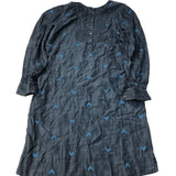 Lyocell Embroidered Dress Women's Long Sleeve Navy Blue