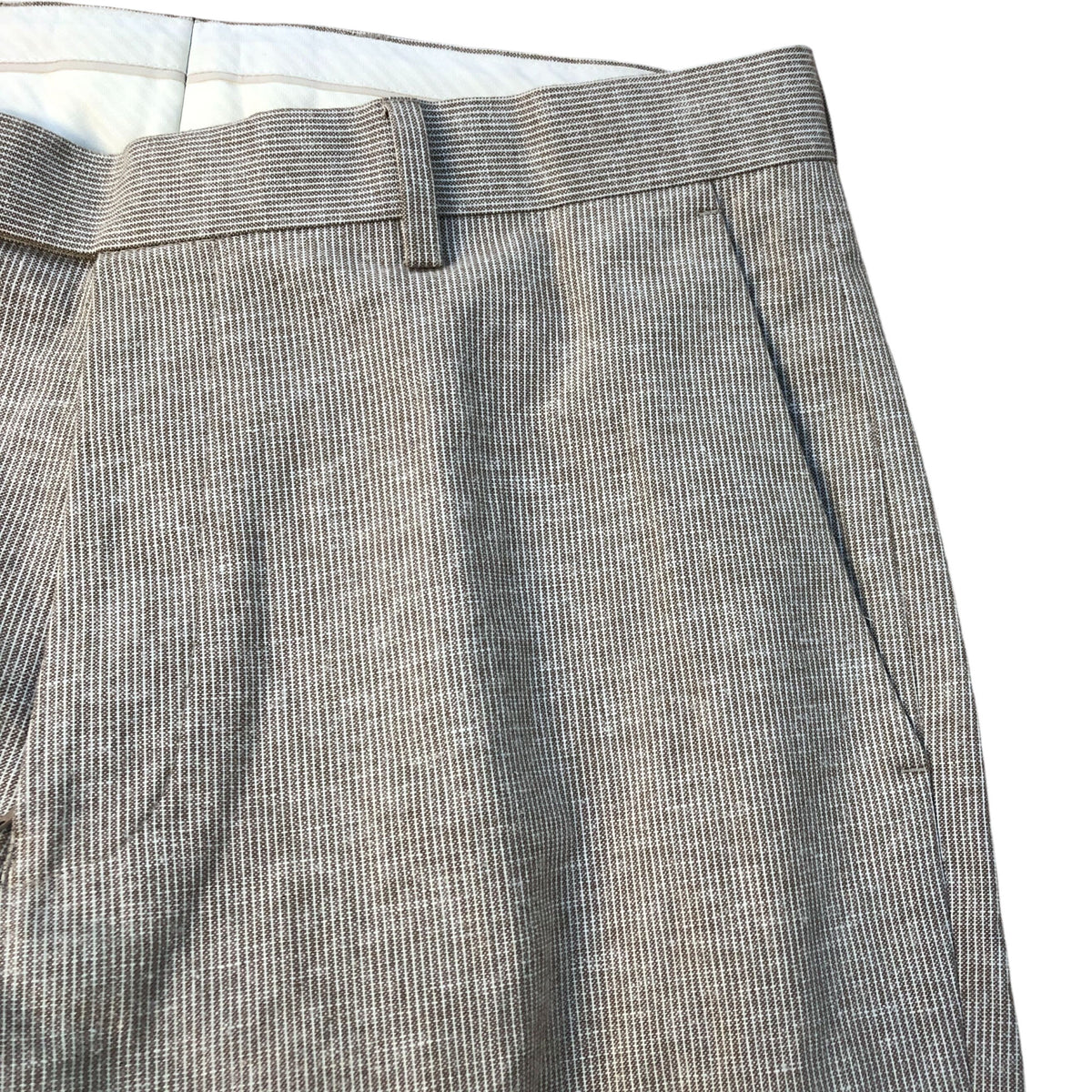 Beige Cotton Flax Blend Tailored Fit Trousers 32"