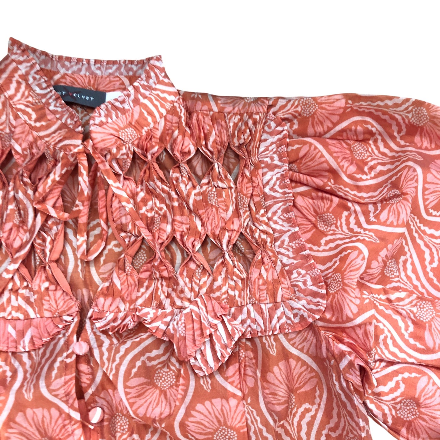 Orange Printed Cut Out Tie Blouse Size S