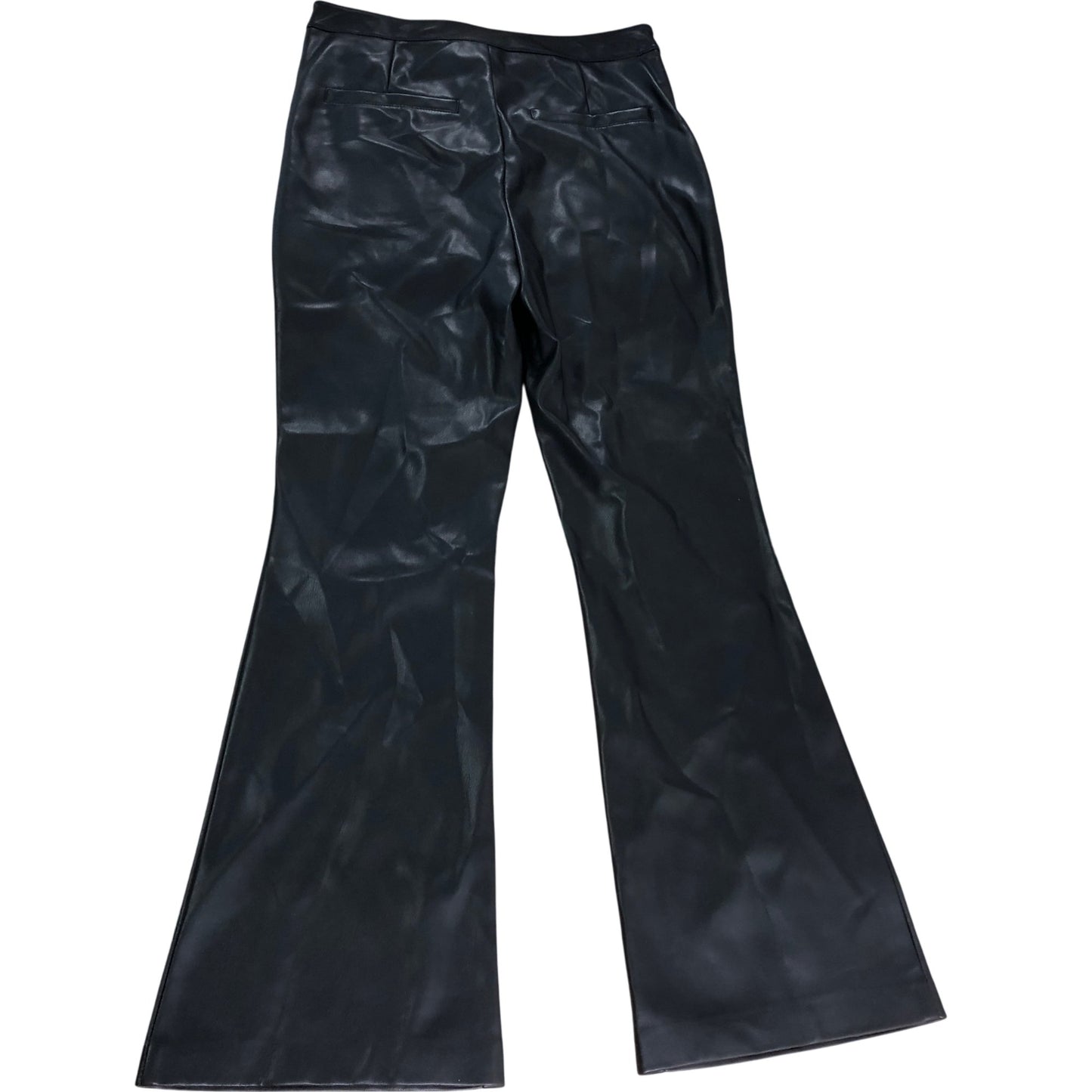 River Island Black Flared Trousers UK12 Women's Faux Leather High Waisted