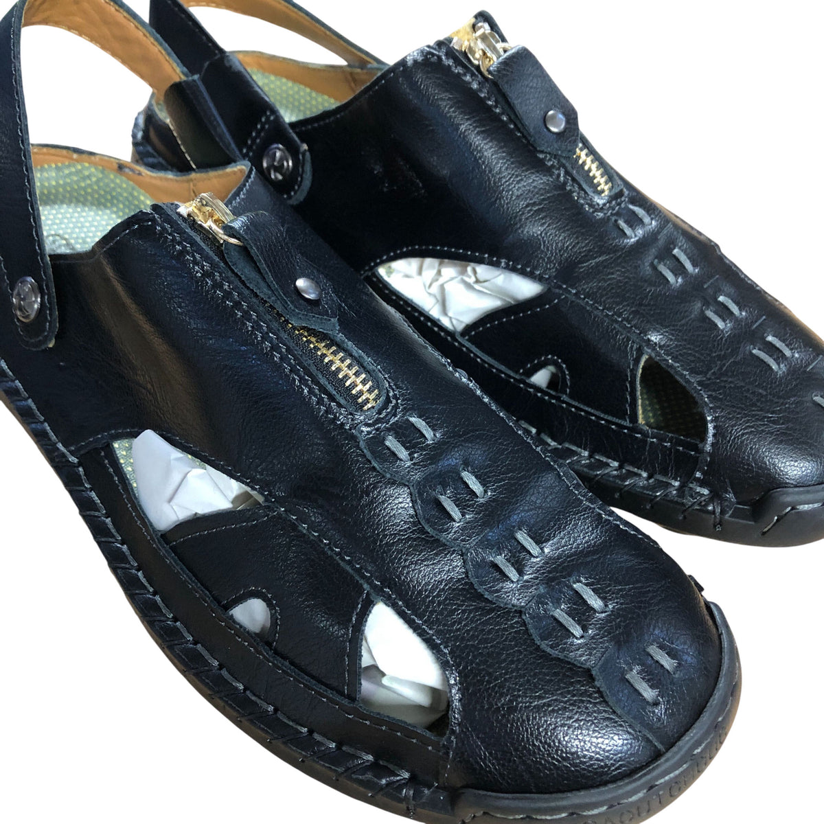 Stylish Black Sandals With Zip Detail Men's Comfortable Footwear UK11