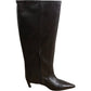 Piper Knee High Boots Women's Brown Leather Zip Pointed Toe Heels