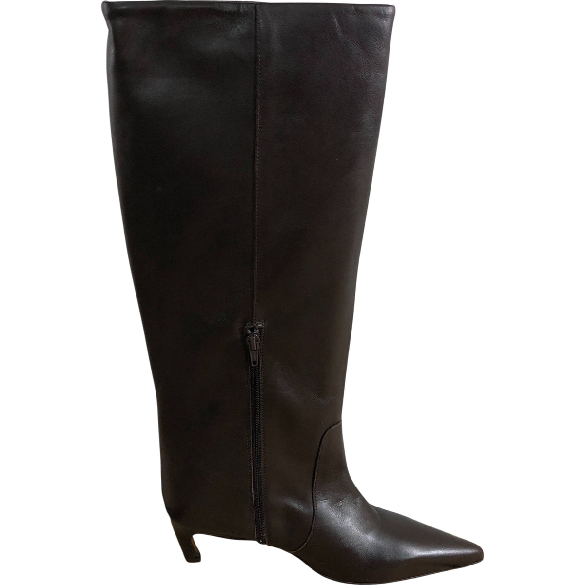 Piper Knee High Boots Women's Brown Leather Zip Pointed Toe Heels