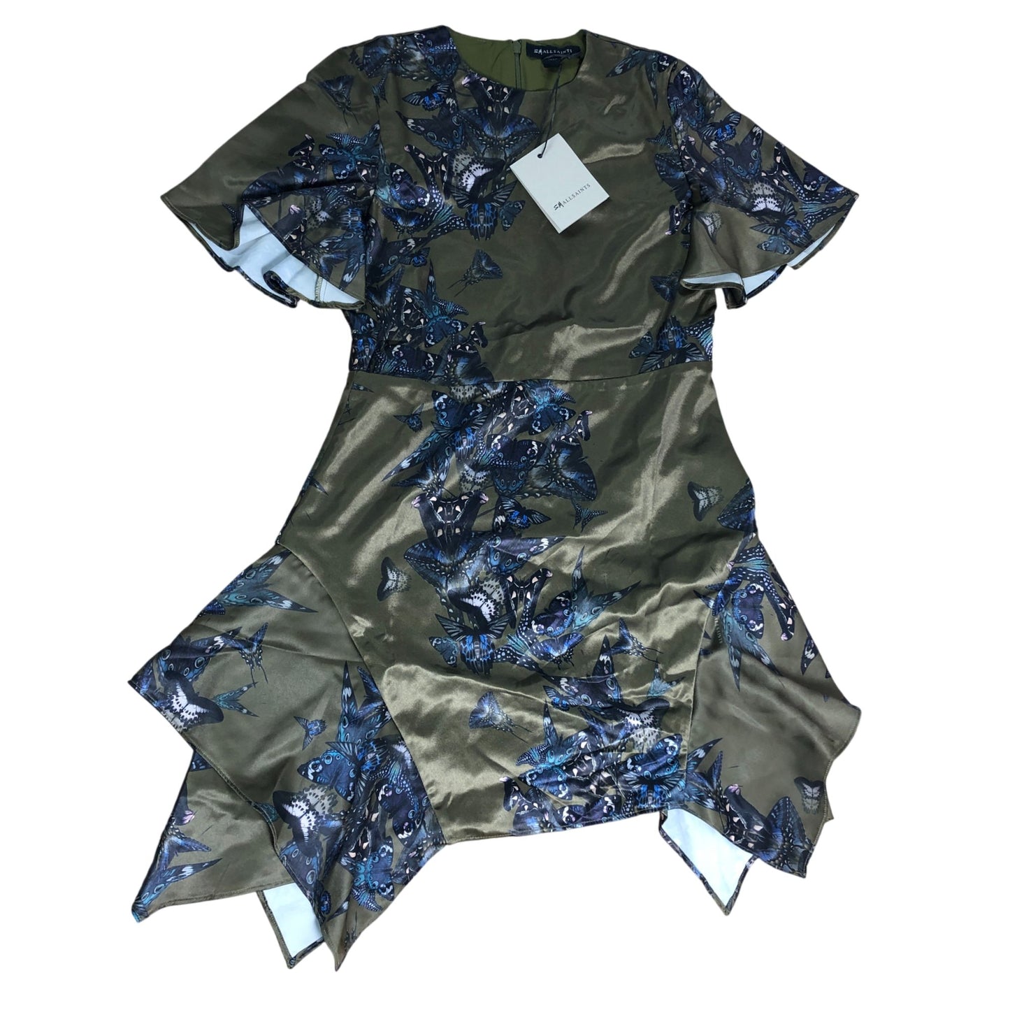 AllSaints Khaki Green Butterfly Dress UK11-12 Girls Floral Patterned