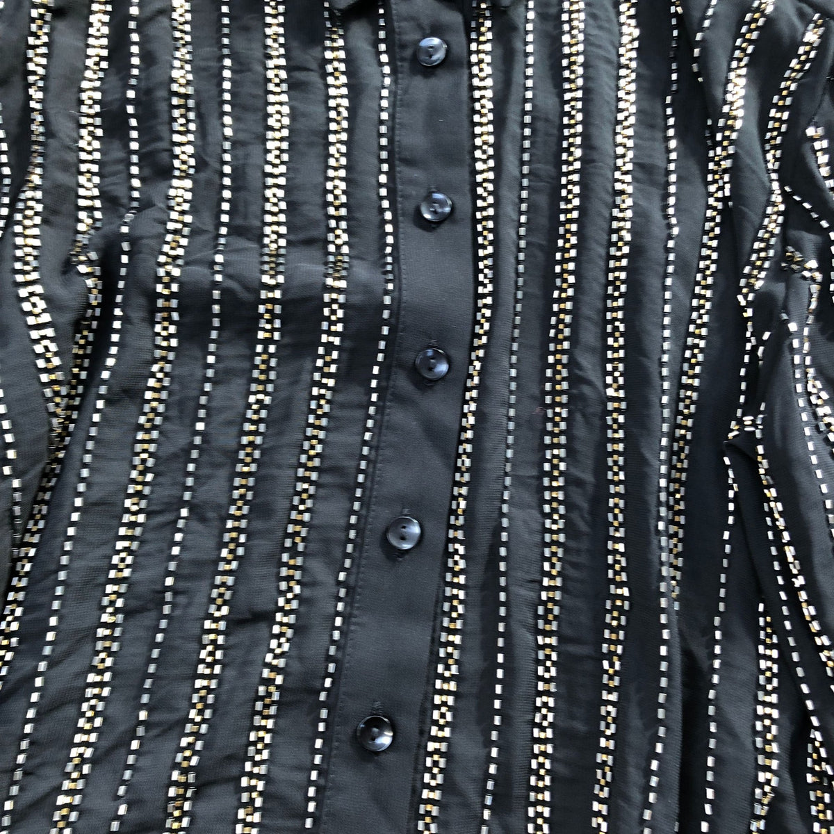 Sheer Black Button Up Blouse Size 10 Women's Metallic Striped Design