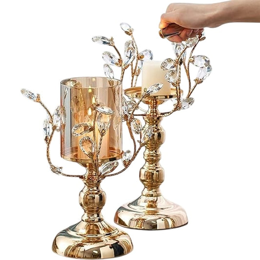 Crystal Candle Holder Wishing Candle Gold Decorative Set of Two