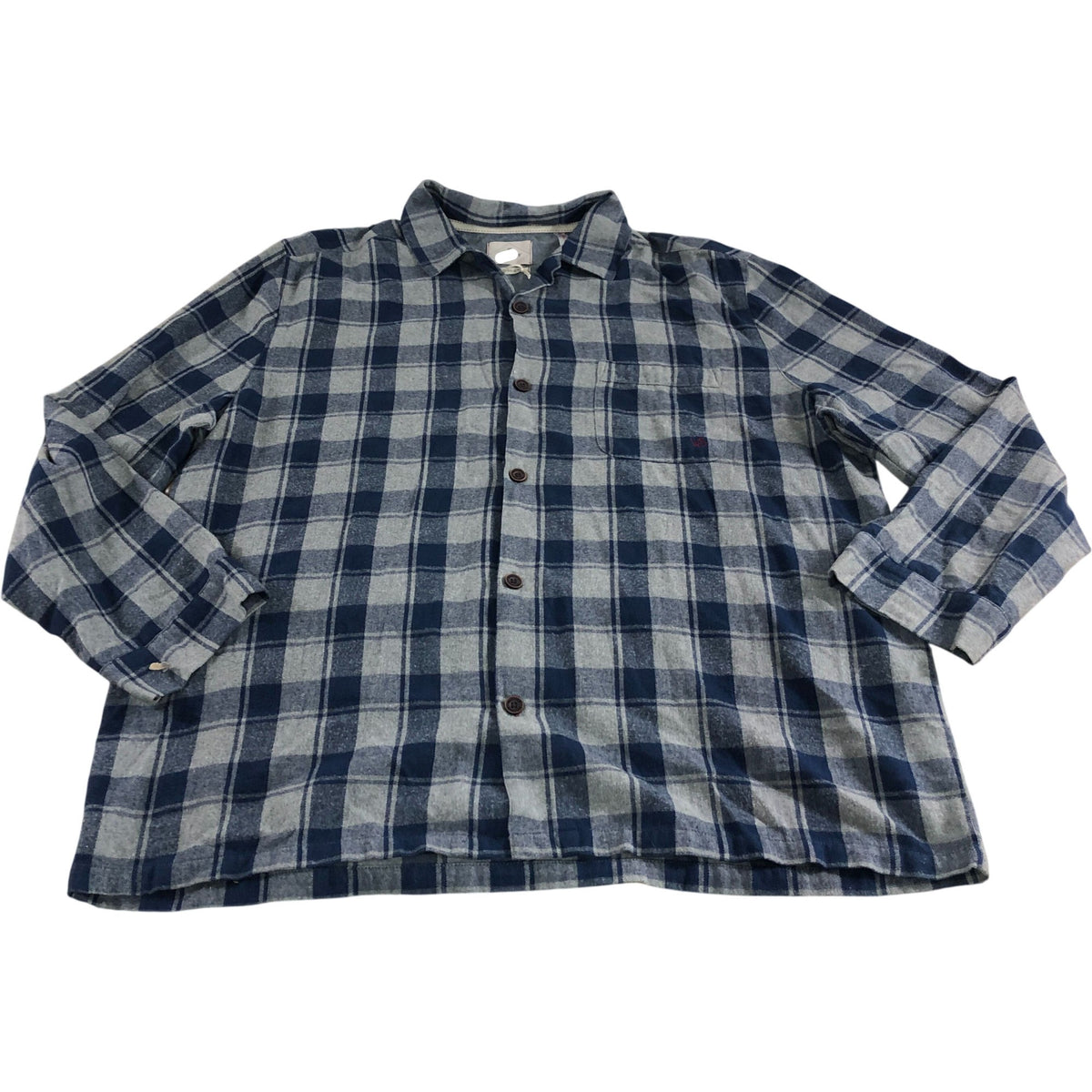 Check Shirt XXL Men's Long Sleeve Blue Grey Cotton Flannel