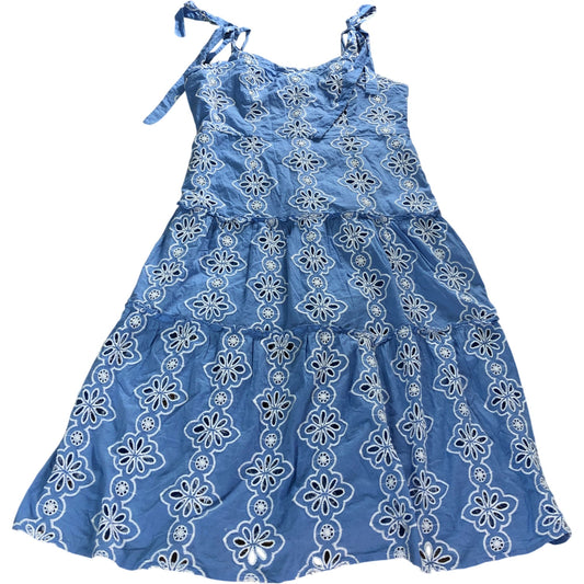 Lipsy Floral Embroidered Dress UK16 Women's Blue Cotton Summer A-Line
