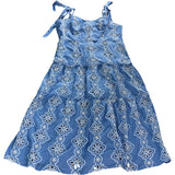 Lipsy Floral Embroidered Dress UK16 Women's Blue Cotton Summer A-Line
