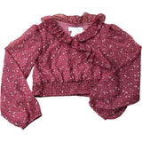 Zara Girls 9-10 Years Floral Ruffle Top Smocked Waist Long Sleeve Red