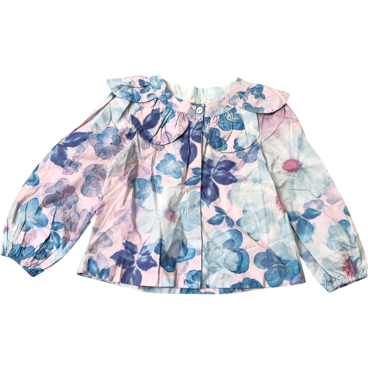 Girls Floral Print Blouse Size 7 Years Pink Blue Cotton