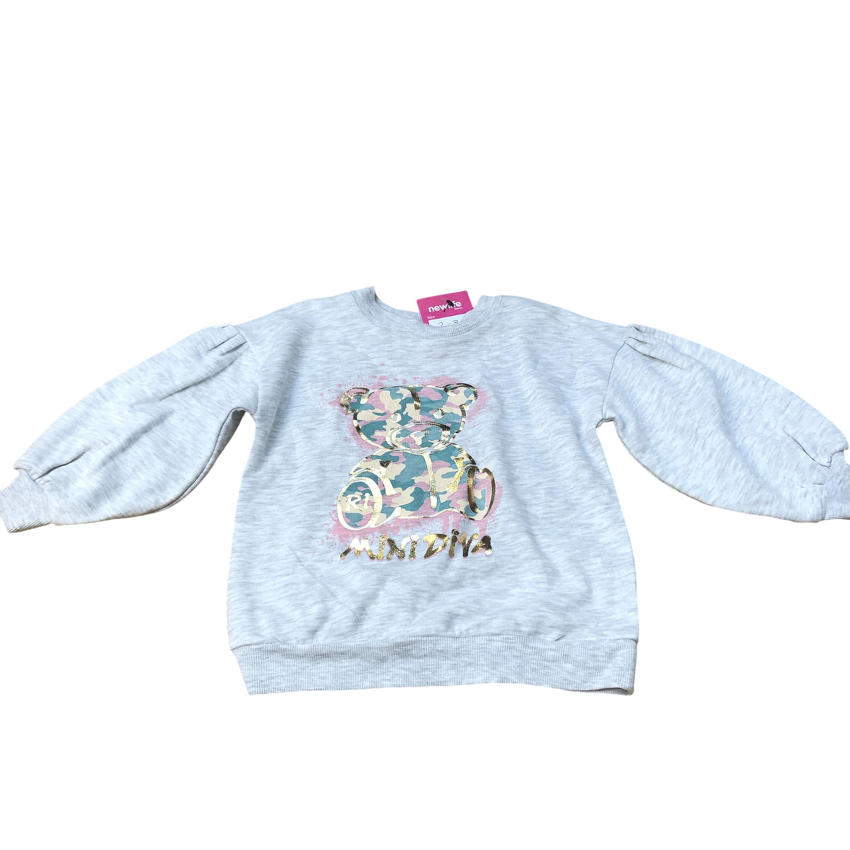 River Island Baby Sweatshirt 2-3 Years Girls Grey Camo Bear Design Pullover