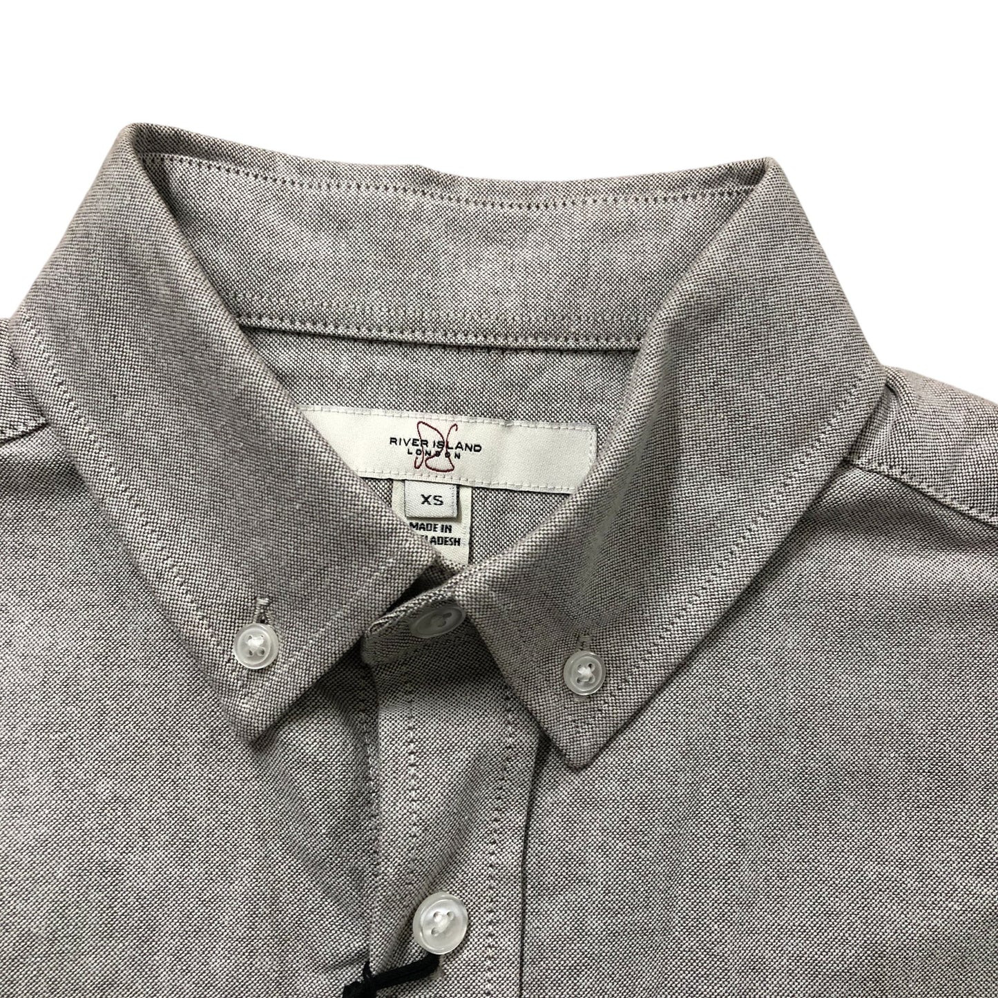 River Island XS Men's Long Sleeve Casual Shirt Grey Cotton Blend Button Up
