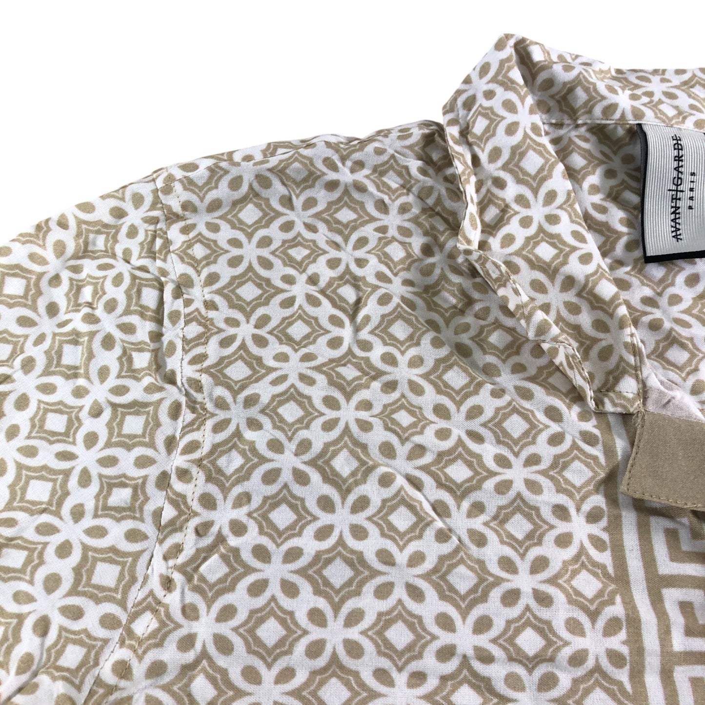 Avant Garde Dark Taupe Patterned Short Sleeve Shirt - Size Large