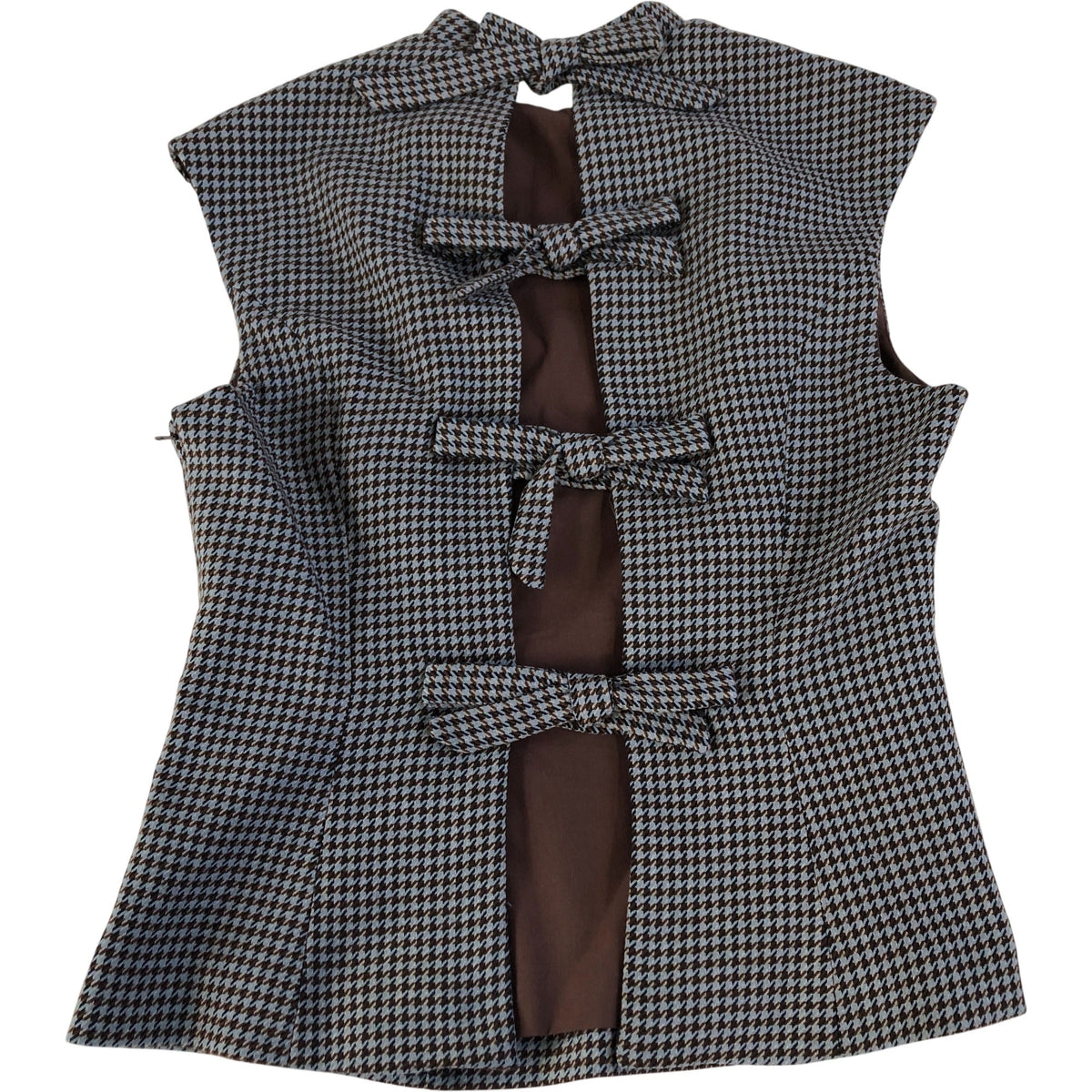 River Island Women's Houndstooth Print Top Brown Lining Casual