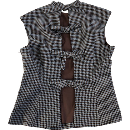River Island Women's Houndstooth Print Top Brown Lining Casual