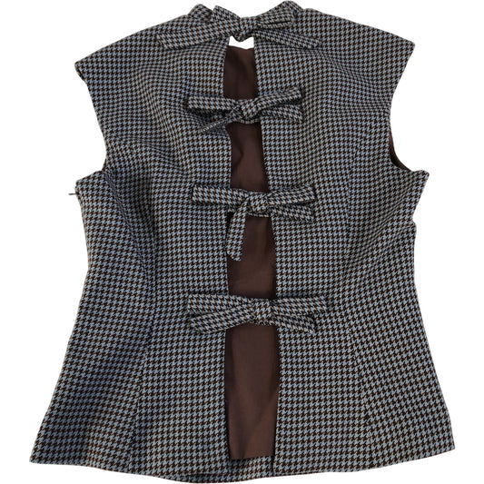 River Island Women's Houndstooth Print Top Brown Lining Casual