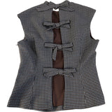 River Island Women's Houndstooth Print Top Brown Lining Casual