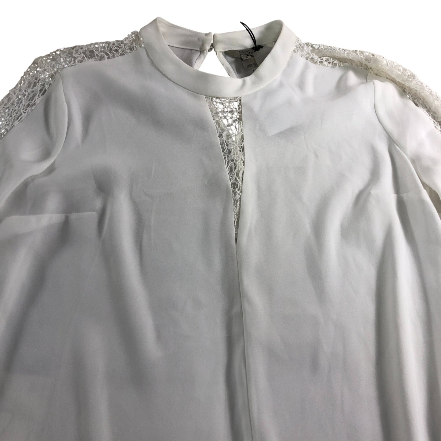 River Island White Lace Trim Blouse - Size 10
